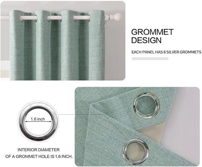 MIULEE Linen Texture 90 Inches Curtains for Bedroom 100% Blackout Thermal Insulated Seafoam Green Curtains Grommet Room Darkening Drapes for Living Room Nursery 52x90 Inch (2 Panels)