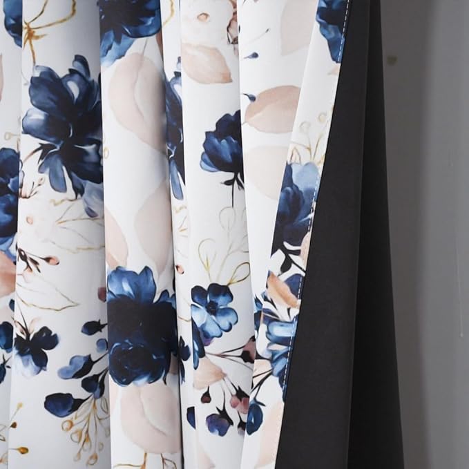 Renaiss Floral Blackout Curtains for Bedroom Pretty Rose Flowers Pattern Curtain & Drapes Thermal Insulated Black Out Curtain for Living Room 53W x 108L inches 2 Panel Set