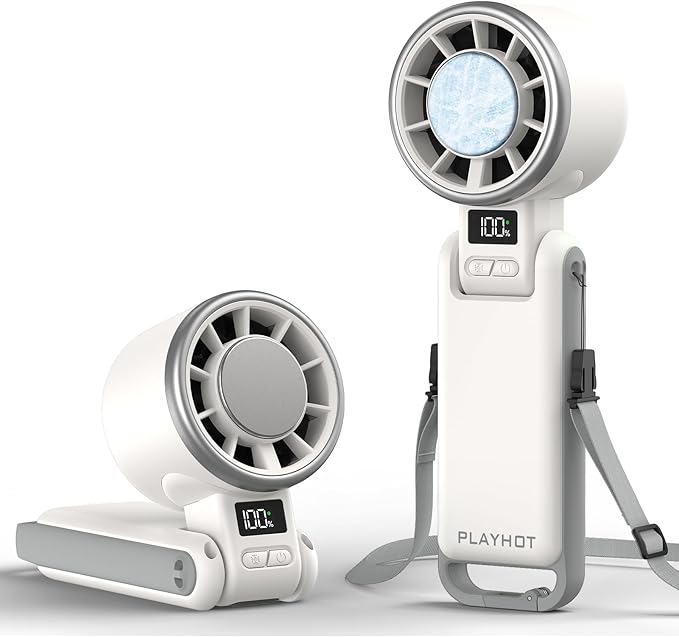 Upgraded Portable Handheld Fan with 60°F Ice Cooling, Up tp 12Hrs Personal Fans Portable Rechargeable, 5 Speed 25550RPM Powerful Portables Fan Handheld, Hand/Neck/Desk Fan 3 IN 1(White)