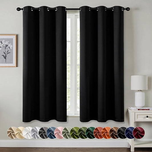 MIULEE Black Blackout Curtains for Bedroom Living Room 40 Inches Long 2 Panels, Thermal Insulated Room Darkening Drapes Solid Grommet Noise Reduction Light Blocking Window Treatments 40x40 Inch
