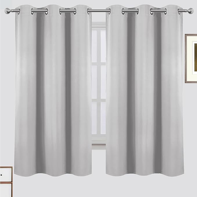 LEMOMO Blackout Curtains 42 x 63 Inch Light Grey Curtains 2 Panels Darkening Thermal Insulated Bedroom Curtains