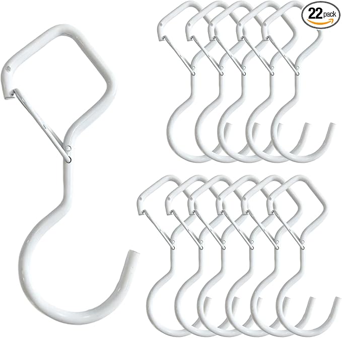Heavy Duty Screw Hooks for Hanging, 4-Inch Ceiling Hooks with Safety Lock, Strong Hooks for Plants, Clothes, Kitchen Utensils, String Lights, Handbags, Towels (White, 12 Pcs)