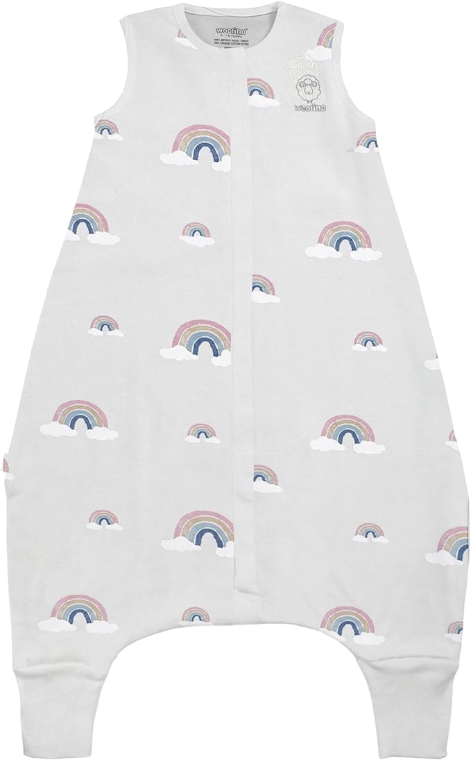 Woolino 4 Season Baby Sleep Bag with feet, Australian Merino Wool and Organic Cotton, 6-18 Months, Rainbow