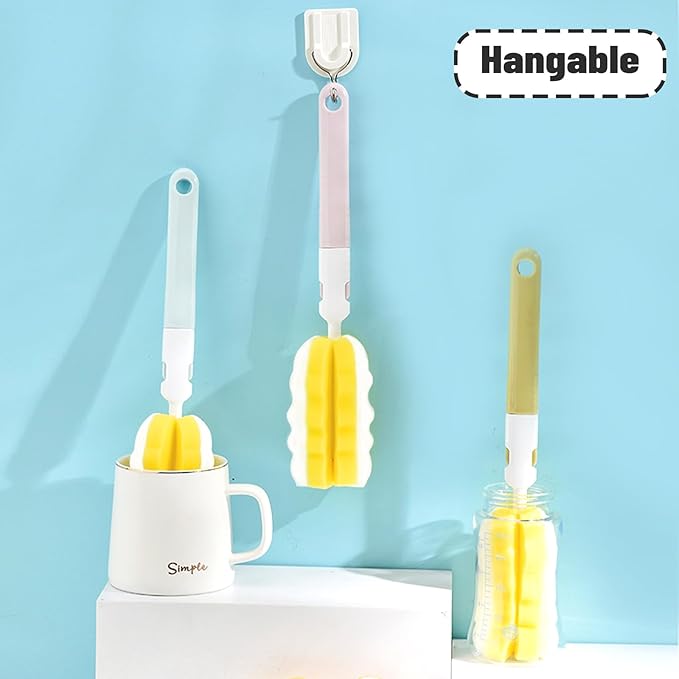 INVODA 4PCS Bottle Brush Long Handle Cup Cleaner Brush Sponge Bottle Scrubber Detachable Handle Portable Sponge Cleaning Brush for Baby Bottle Dishwashing Kitchen Clean Glasses Mugs (4 PCS)