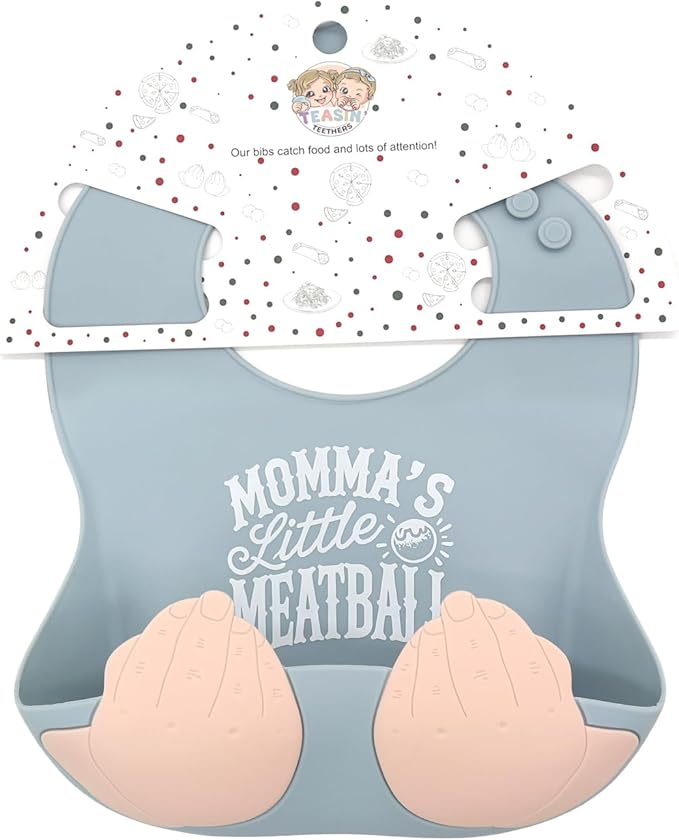 Teasin' Teethers Funny Italian Silicone Baby Bib with Pocket Food Catcher for Toddlers and Infants Funny Baby Bib Gift