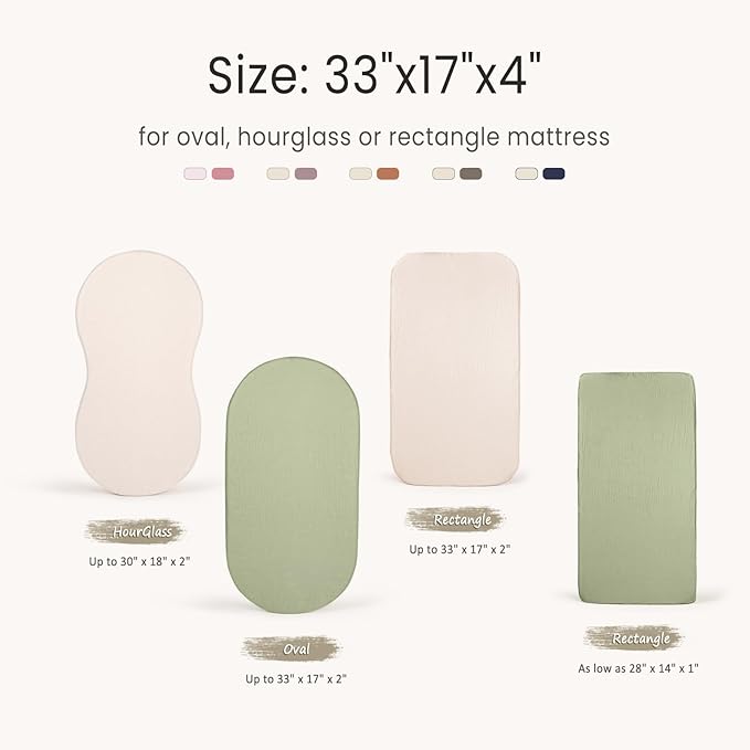 lulumoon Baby Muslin Bassinet Sheets: Cotton Bassinet Sheets Neutral for Boys and Girls - Fitted for Oval Rectangle or Hourglass