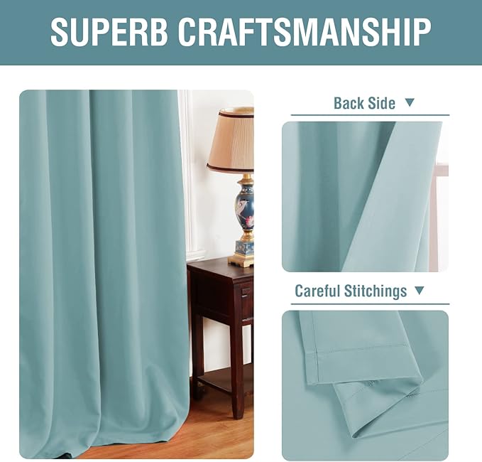 H.VERSAILTEX Blackout Curtain for Living Room Small Window Kitchen Blackout Curtains 45 inch Length Energy Saving Solid Grommet Blackout Drape, One Panel, Mineral Blue, 52" W x 45" L