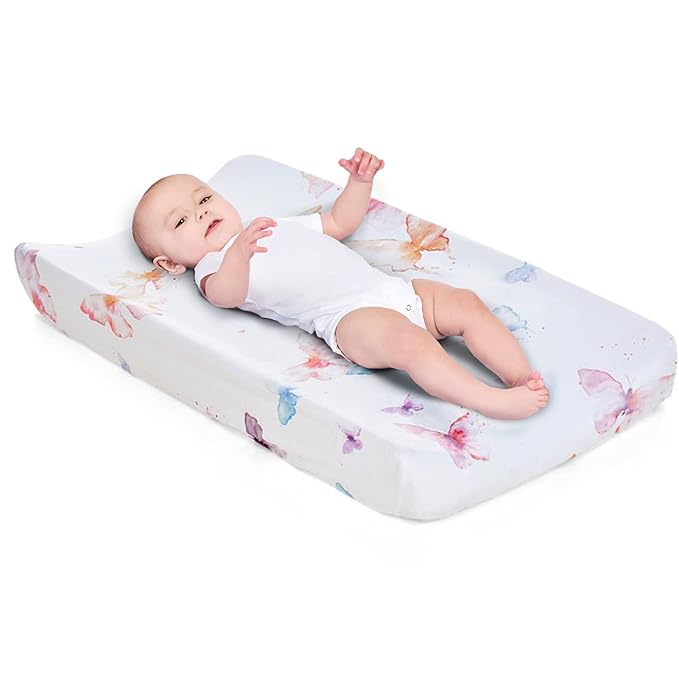 Oilo Changing Pad Cover, Breathable Turkish Cotton Fitted Jersey, 300 Thread Count, Machine Washable, Fits Standard Changing Pads (32" x 16"), Girl, Boy, & Neutral Nursery Design, Butterfly