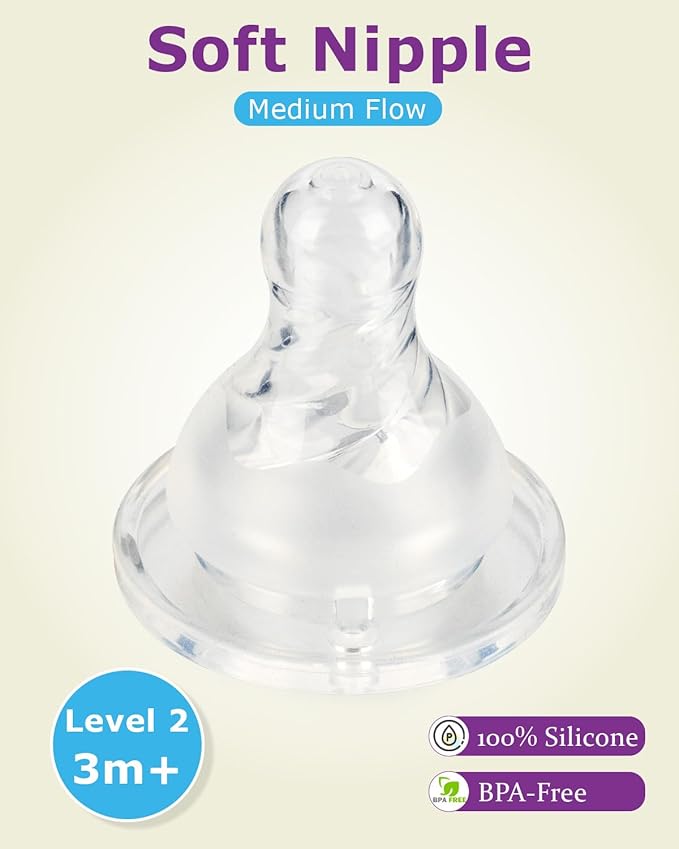 Silicone Nipple for Dr. Brown's Narrow Baby Bottle,Level 2 Bottle Nippls, Medium Flow, 3m+, 6 Count