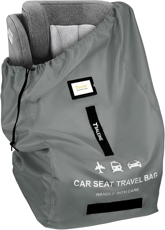 BALEINE Car Seat Travel Bag for Airplane, Water-Resistant Car Seat Bags for Air Travel, Foldable Cover with 3 Handles, Fits Toddler Carseat, Convertible and Booster Seats (Gray)