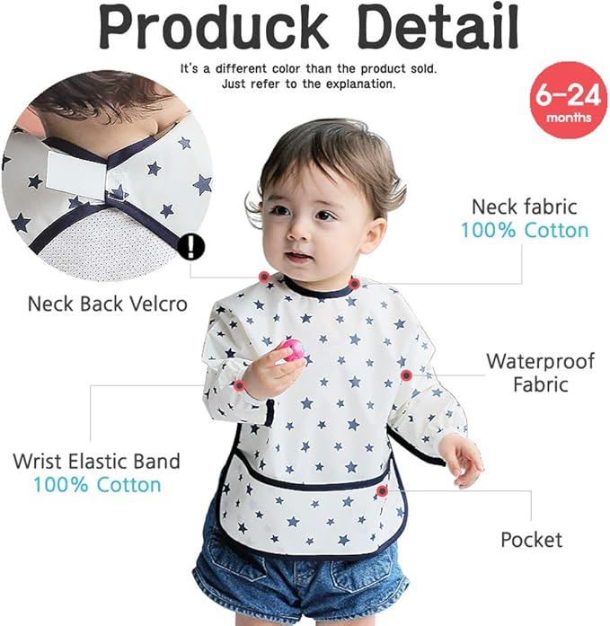 Plie Long Sleeve Waterproof Bib for Toddlers – Soft Feeding Smock for Baby Mealtime, Self-Feeding, BPA-Free, Easy Clean