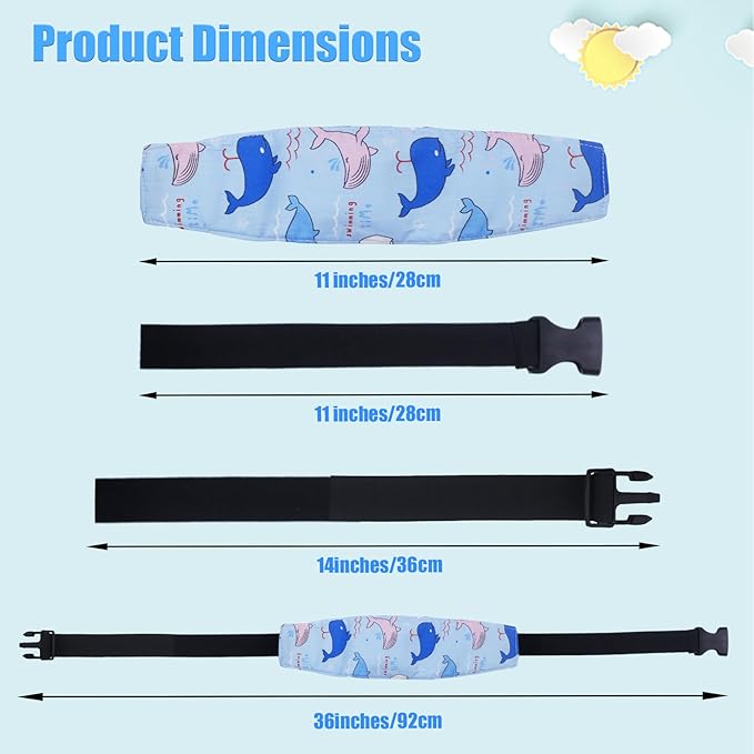2 Pcs Baby Head Support Band for Stroller Car Seat Neck Relief and Head Support Holder for Kids Children Toddler Infant(Blue)