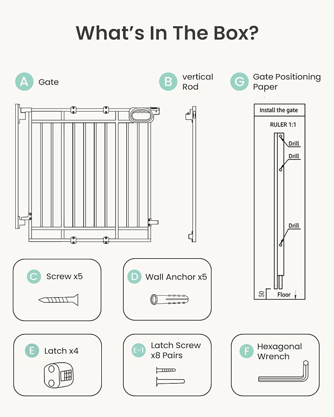 Grownsy Baby Gate for Stairs- No Bottom Bar, 29.8” to 43.5” for Child and Pet, Dog Gate with Auto-Close & One-Hand Operation, Hardware-Mounted (Drill Needed) Installation for Doorways and Indoor Use