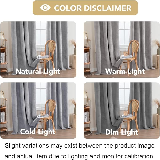 H.VERSAILTEX Velvet 100% Blackout Curtains for Living Room Full Light Blocking Curtains Thermal Insulated Room Window Drapes Soft Luxury Curtains Grommet Top 2 Panels (55" W x 96" L, Gray)