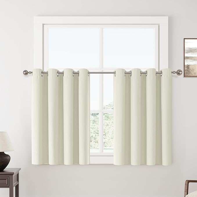 ChrisDowa 100% Blackout Ivory Solid Curtains 45 Inches Long 2 Panels for Bedroom Living Room,Farmhouse Room Darkening Thermal Insulated Soundproof Grommet Top Window Treatment Drapes,52x45