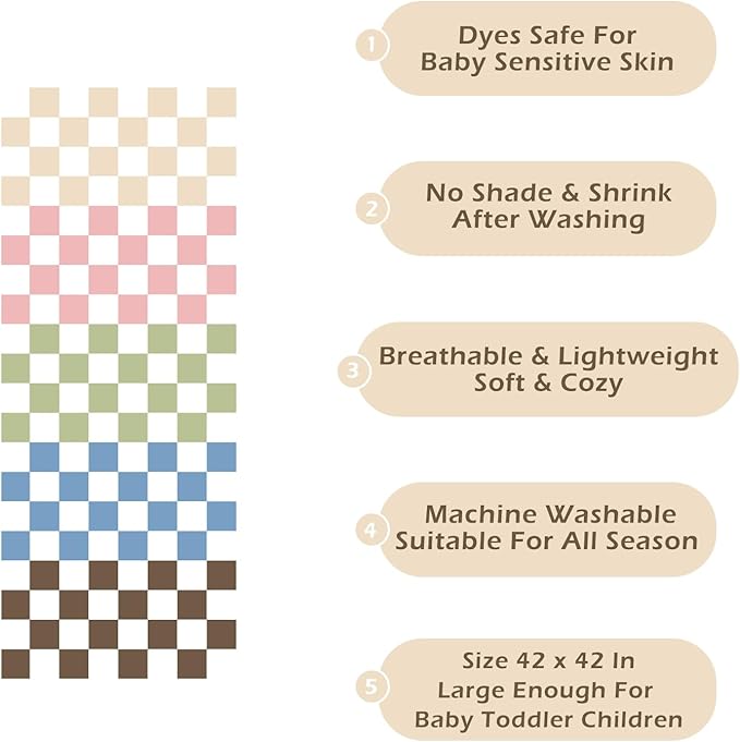 Ultra Soft Checkered Muslin Baby Blanket Pack of 2 Cotton Muslin Swaddles Blankets for Babies and Toddlers Girls Newborn 42 x 42 inches Cream and Pink