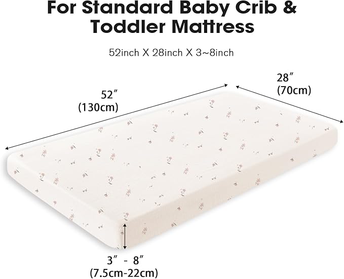 Little Grape Land Muslin Crib Sheets Fitted for Boys and Girls 2 Pack, 100% Cotton Baby Bed Sheets Soft Breathable, Neutral Fitted Baby Mattress Sheets for Standard Crib 52x28 inches, Fog Flower