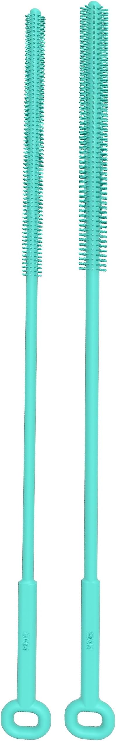 WQSS AOEIU Reusable Silicone Straw Brush,Straw Cleaner,Pipe Cleaners,Extra Long Cleaner Brush for Cleaning Bottle Metal Glass Straws Drink Lid,Straw Cover,Smoothie Straw,Drinking Mint Green 6mm+8mm