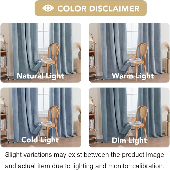 H.VERSAILTEX Velvet 100% Blackout Curtains for Living Room Full Light Blocking Curtains Thermal Insulated Room Window Drapes Soft Luxury Curtains Grommet Top 2 Panels (55" W x 84" L, Stone Blue)
