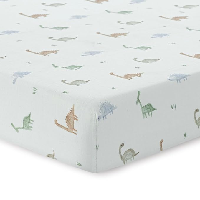 Dreamology Mini Cotton Crib Sheets,Boys,Girls,Super Soft & Breathable 1-Pack | 100% Cotton Muslin Crib Sheets Fitted for Mini Cribs, Pack and Play Sheets, 24x38 Mini Crib Sheet | Dino