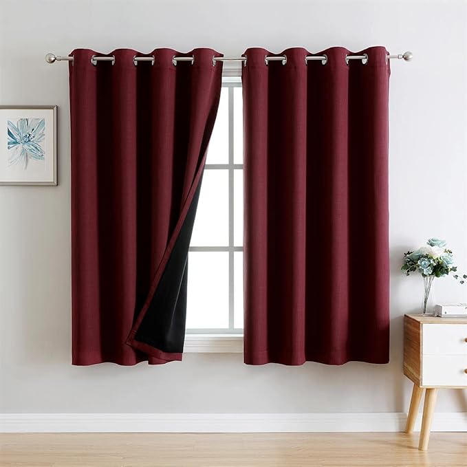 G2000 100% Blackout Curtains for Bedroom & Living Room - Burgundy Red, 63 Inch Length, Thermal Lined, Insulated, Light Blocking, Noise Reducing, 2 Panels