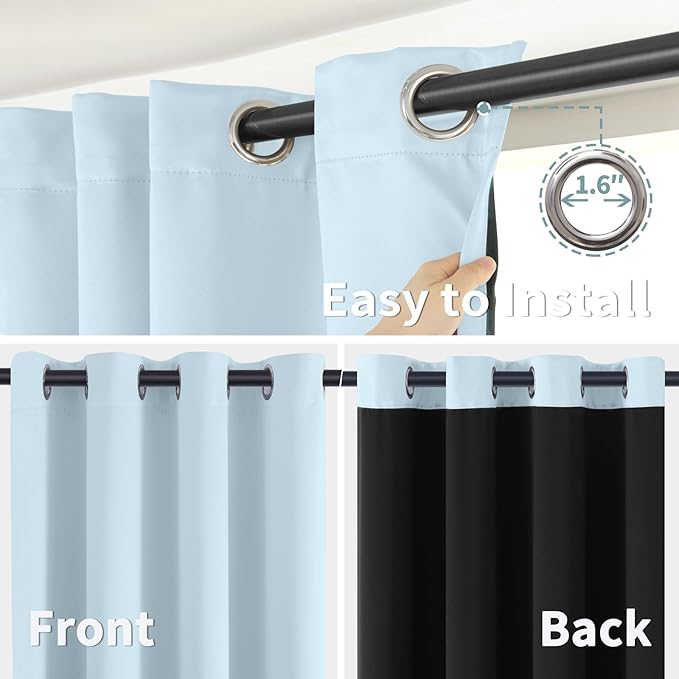BGment Baby Blue 100% Blackout Curtains for Nursery Bedroom 84 Inch Length 2 Panels, Thermal Insulated Full Light Blocking Grommet Noise Cancelling Window Curtains for Kids Room, 42 Inch Wide Each