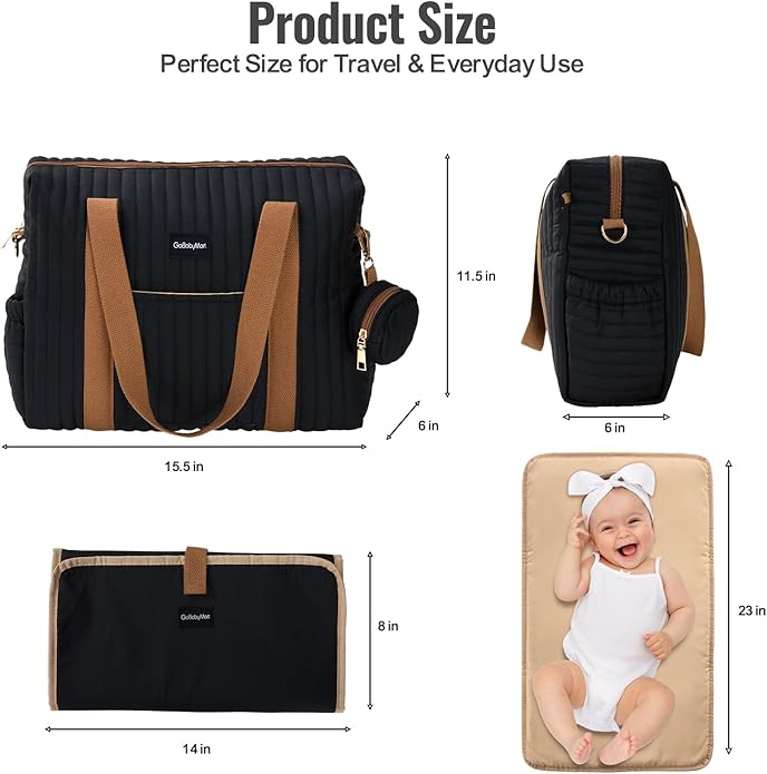 Diaper Bag Tote for Moms, Baby Hospital Bag with Insulated Bottle Pockets, Changing Pad & Stroller Straps
