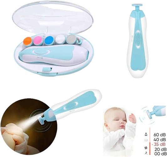 Drarif 14-in-1 Electric Baby Nail Trimmer Set with LED Light - Safe, Quiet, and Portable Manicure Kit for Babies and Mothers (Light Blue)