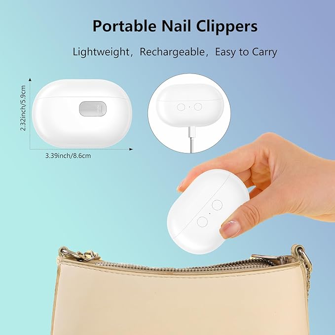 Smart Electric Nail Clipper, 3-in-1 Automatic Nail Trimmer & Polisher with 2 Speeds, LED Light, Rechargeable Nail Clippers for Seniors, Low Vision, Women, Men and Kids (White)