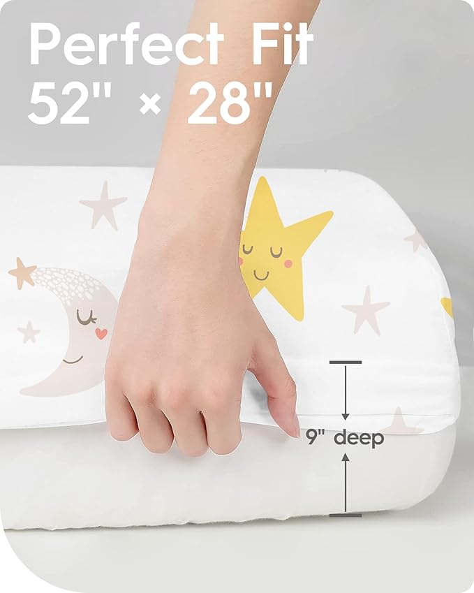 TotBasic Space Crib Fitted Sheet, Super Stretchy Jersey Star Crib Sheets, Buttery Soft Boy Crib Mattress Sheets, Ultra Breathable Baby Bed Sheets 28x52x9 Extra Deep Pocket, 2 Pack