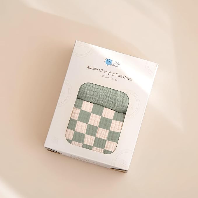 lulumoon Muslin Changing Pad Cover: 2-Pack Soft Breathable Cotton Vintage Plaid Print for Baby Boys - Nursery & Baby Shower