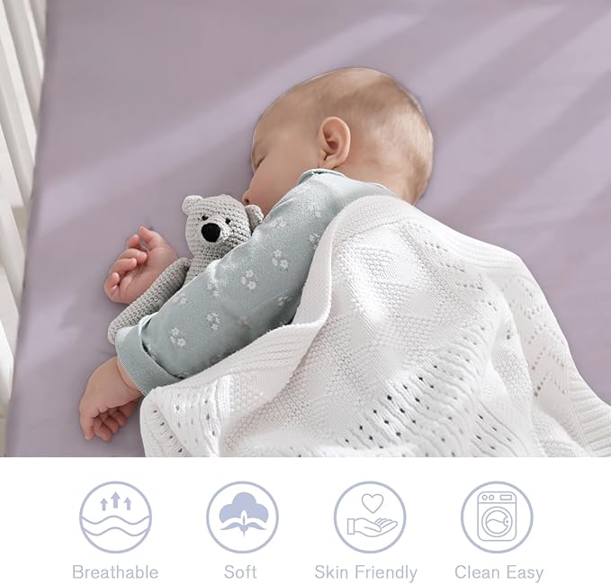 Little Grape Land Waterproof Crib Sheets for Boys Girls, Soft and Breathable Waterproof Baby Crib Sheets 52"x28", Crib Mattress Sheets Neutral for Standard Crib and Toddler Bed Mattress (Rabbit)
