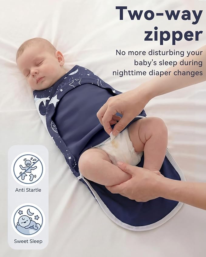 Baby Swaddles for Newborns with Zipper, 100% Cotton Newborn Swaddle Sack, 3 Pack Baby Swaddles 3-6 Months Swaddle Sleep Sack for Newborn Baby Boy Girl Blue Planet