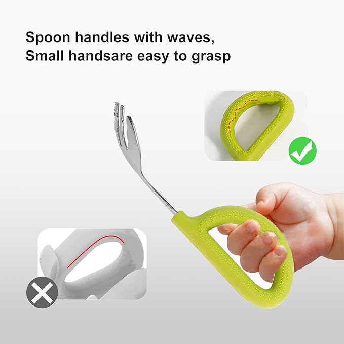 BleshiFashi Toddler Training Utensils -Silicone Easy-Grip Handles Baby Forks and Spoons Pink Set-Kids Stainless Steel Silverware-Self Feeding&Children Safe-Dishwasher Safe