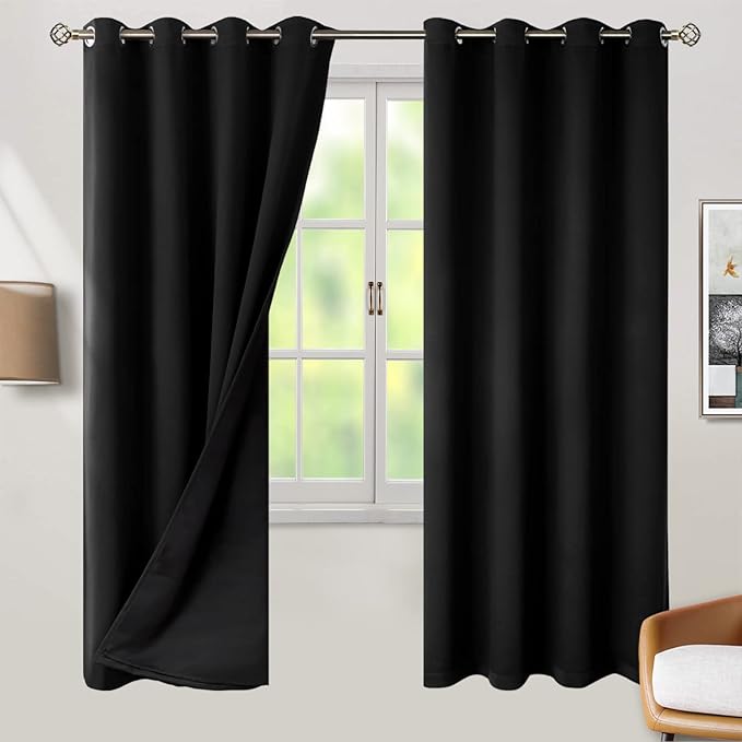BGment Black Blackout Curtains 69 Inches Long 2 Panels Set for Living Room, Thermal Insulated 100% Light Blocking Curtains & Drapes, Grommet Soundproof Curtains for Bedroom Window, Each 55 Wide