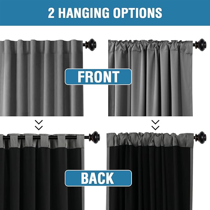 H.VERSAILTEX 100% Blackout Curtains for Bedroom with Black Liner Full Room Darkening Curtains Thermal Insulated Back Tab/Rod Pocket Window Drapes for Living Room, 2 Panels, 42 x 84 Inch, Grey