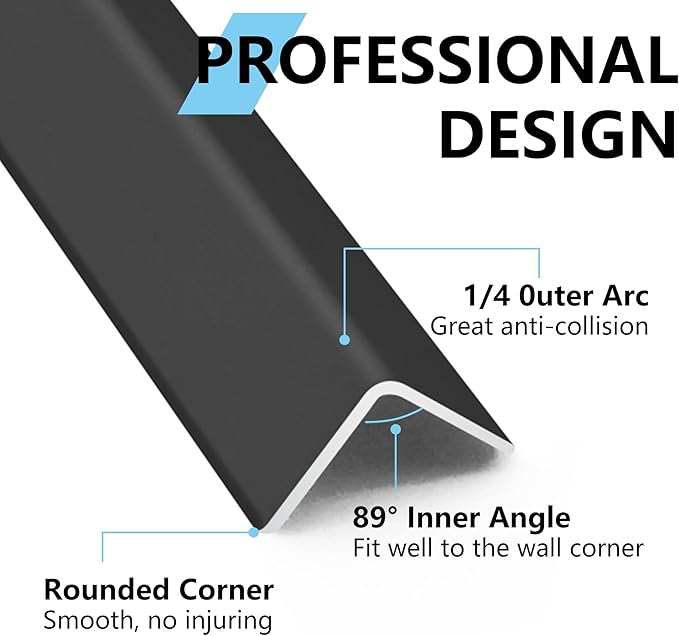 10pcs 57" Aluminum Self-Adhesive Wall Corner Protectors, Wall Furniture Bumper, Safety Baby Proofing Corner Cushion Table Edge，Wide Coverage and Easy to Install - Black