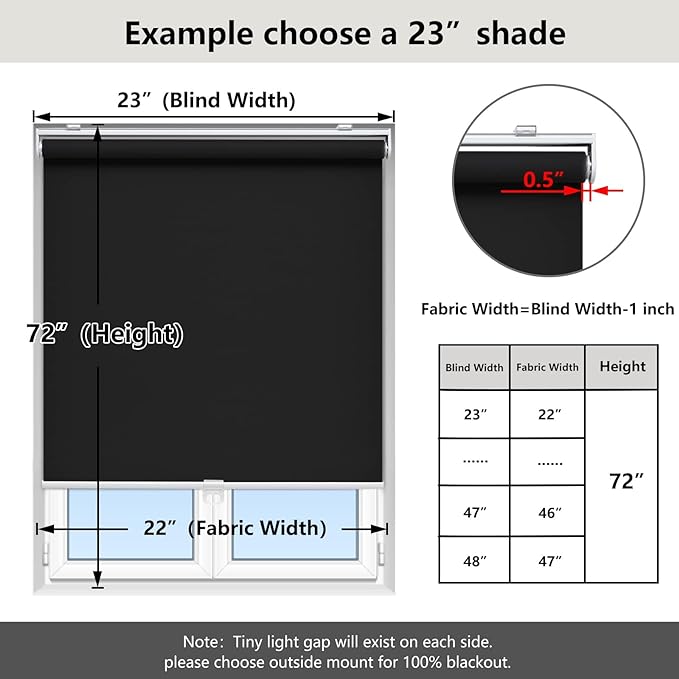 AOSKY Cordless Roller Shades Blackout Blinds for Windows Room Darkening Rolled Up Shades with Spring System, UV Protection Window Shades Door Blinds for Home and Office (65" W x 72" H, Black)