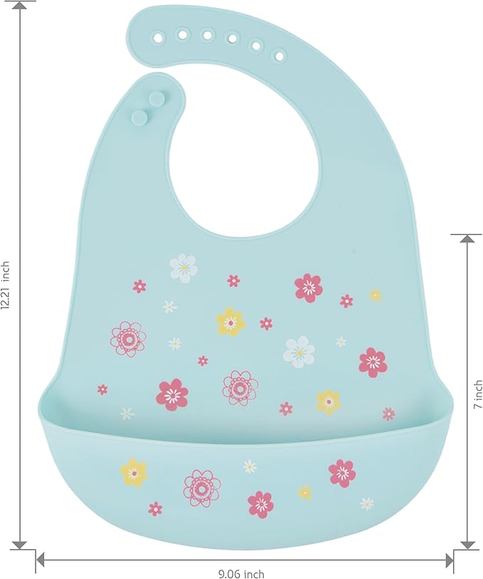 BEBE FAVOUR 2 Pack Silicone Baby Bibs Adjustable Fit Waterproof Bib With Leak Proof Food Pouch Catcher for Eating Boys Girls