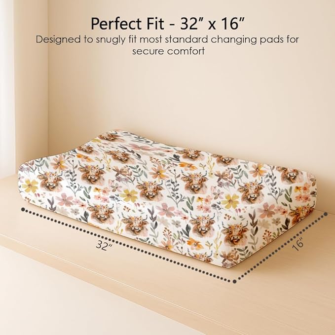 Changing Pad Cover for Baby Boys Girls 2 Pack, Fits Standard 32”×16” Changing Table Pads, Silky Breathable Stretch Knit, Machine Washable (Cottage Cow)