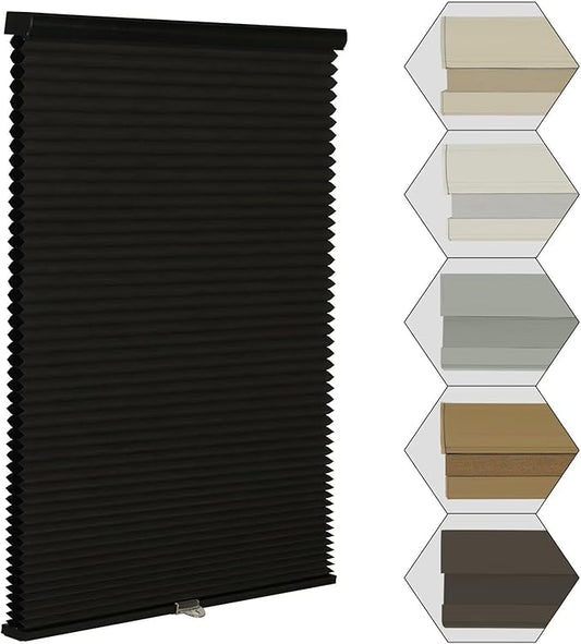 MYshade Cordless Blackout Window Blinds & Shades Pull Down Room Darkening Window Shades Light Blocking Honeycomb Cellular Shade for Indoor Windows Easy to Install 33 inch Wide, H72 Black Blinds