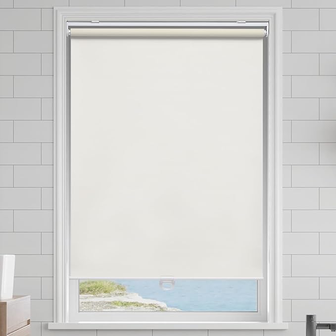 AOSKY Cordless Roller Shades Blackout Blinds for Windows Room Darkening Rolled Up Shades with Spring System, UV Protection Window Shades Door Blinds for Home and Office (34" W x 72" H, Ivory)