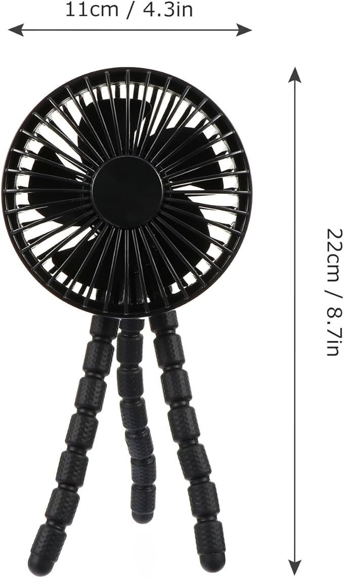 Milisten Portable Mini Stroller Fan with Flexible Tripod, Rechargeable Battery Operated Air Cooler for Outdoor Travel and Office Use, Black