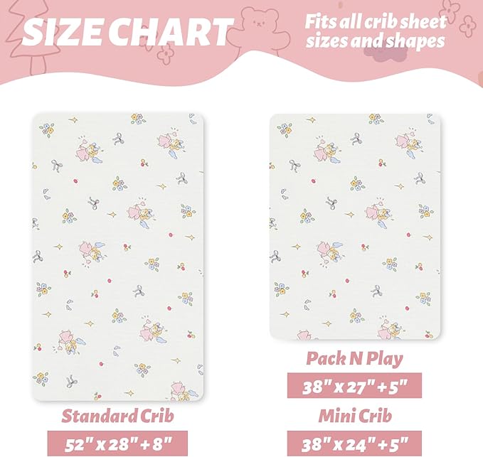 SiinvdaBZX 2 Pack Muslin Crib Sheets for Girls, Ultra Soft Cotton Breathable Fitted Baby Crib Mattress Sheets for 52"x28" Standard Toddler Mattress (Little Fairy + Flower)