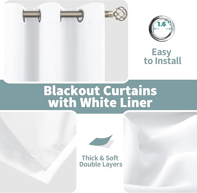 BGment Short Blackout Curtains 30 Inch Long 2 Panels - 100% Room Darkening Bedroom Curtains for Small Window, Thermal Insulated Soundproof Grommet Curtains for Loft/Basement, 42 Wide, Pure White