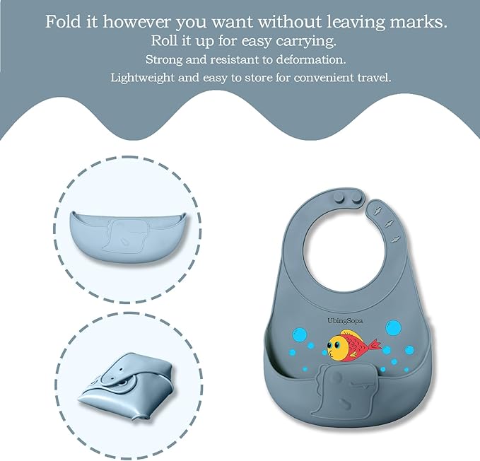 UBINGSOPA Silicone Baby Bibs – Adjustable, Soft, Waterproof & Durable, with Large Food-Catching Pocket, Feeding-Friendly