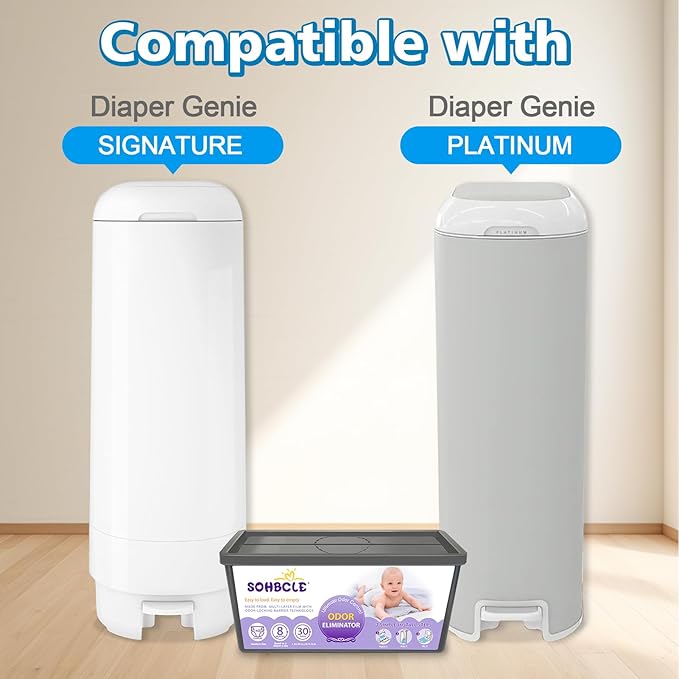SOHBCLE Refills Compatible with Genie Easy Roll Signature Diaper Pail and Platinum Diaper Pail, Upgraded 60 Bags Hold up to 2800 Newborn Diapers, Extra Thickness Powerful Odor Control, Plant Scented