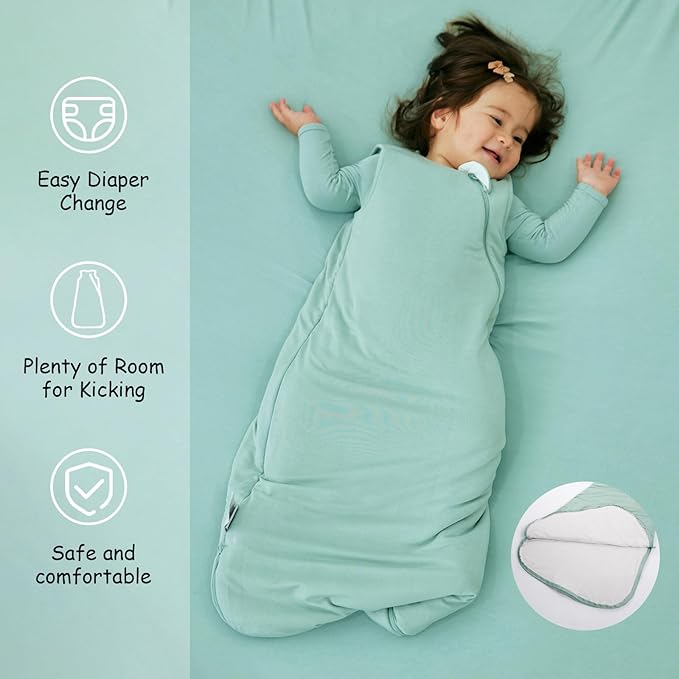 Supersoft Rayon Made from Bamboo Sleep Sack 18-24 Months 1.0 Tog Toddler Sleep Sack 2t Baby Wearable Blanket with 2-Way Zipper Unisex Sleeping Bag for Babies All-year-around - Green