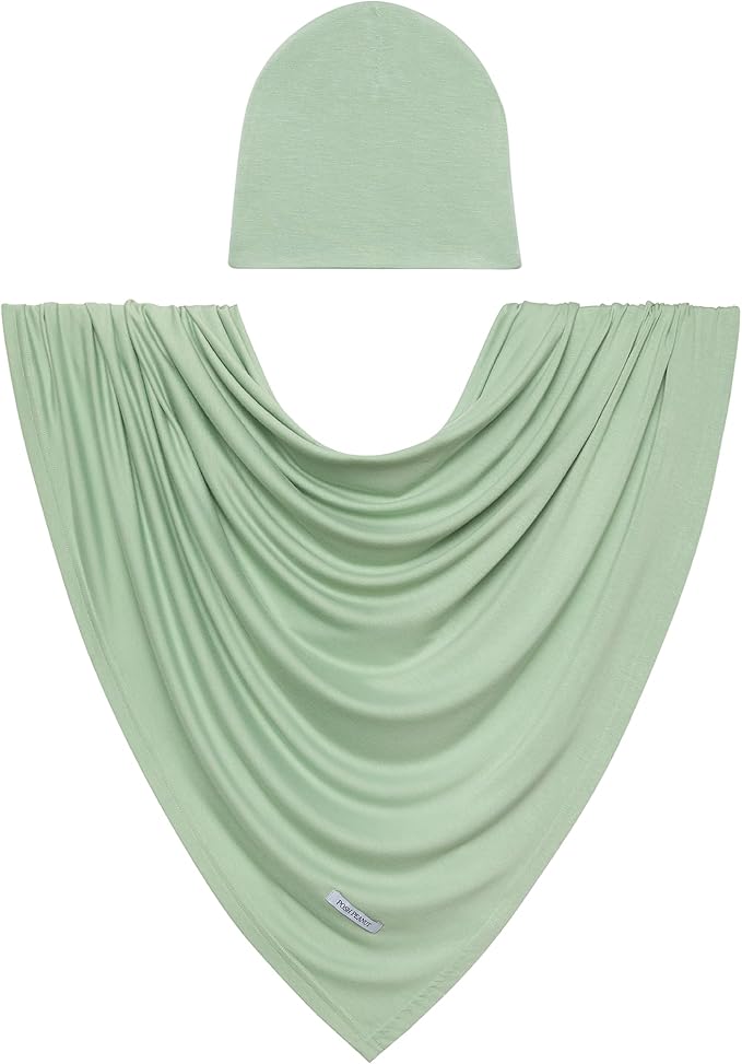 Posh Peanut Baby Swaddle Blanket & Beanie - Matching Newborn Swaddle Set, Doubles As Receiving Blanket or Nursing Cover (Sage)