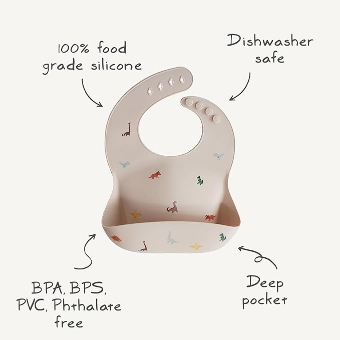 mushie Silicone Baby Bib | Adjustable Fit Waterproof Bibs (Numbers Black)